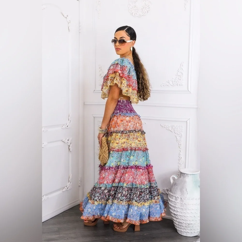 Multicolor Floral Maxi Skirt Set
